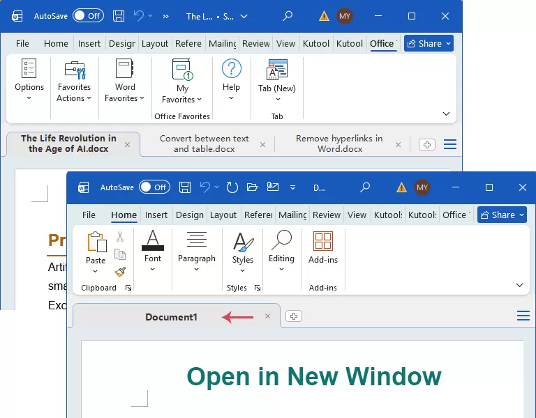 a new Office window opens with a blank document