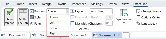 Change tab position