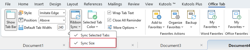 enable Sync Ribbon size in new tab