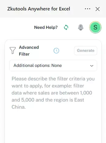 the advanced filter pane opens