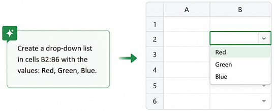 AI-generated Excel drop-down list created from a text request using ZKUTOOLS Data Validation