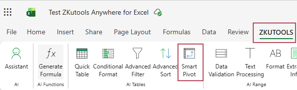Open ZKutools Anywhere for Excel