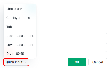 Use Quick Input to insert special characters and character groups in a replacement rule