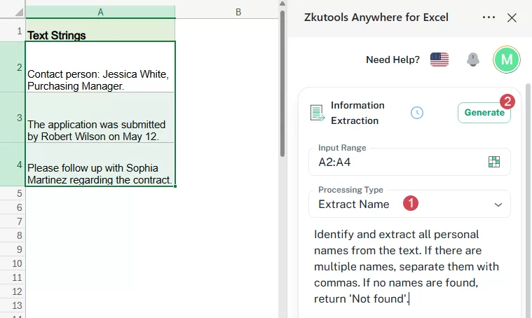 choose the item in the Information Extraction pane