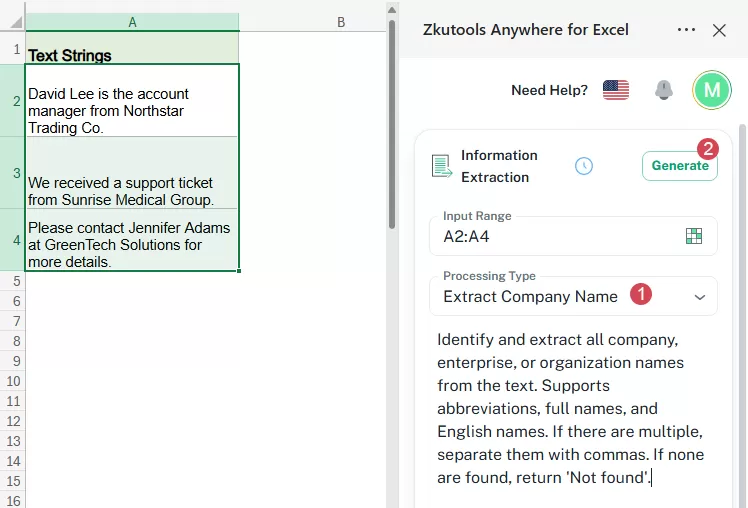 choose the item in the Information Extraction pane