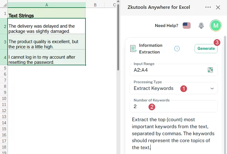 choose the item in the Information Extraction pane