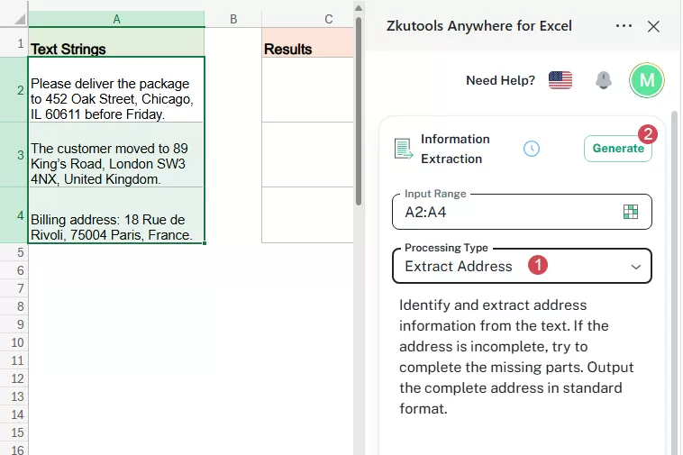 choose the item in the Information Extraction pane