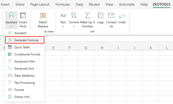 Open ZKutools Anywhere for Excel