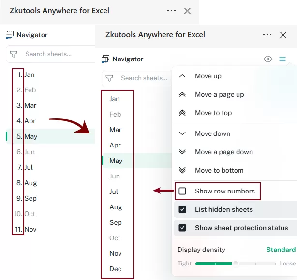 a screenshot of hiding row numbers