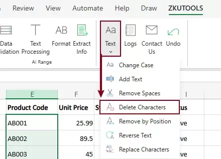 enable the delete characters feature 