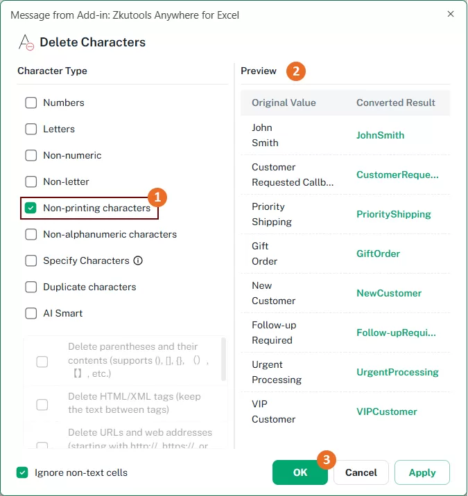 the non-printing characters type is checked 