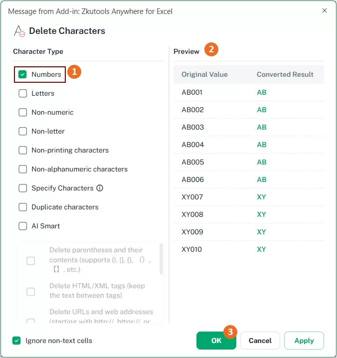 check numbers character type