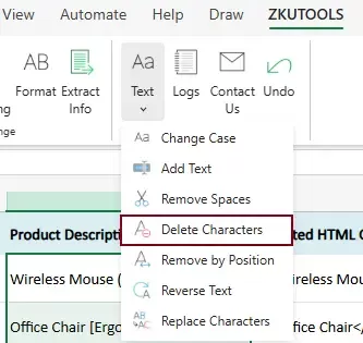 enable the delete characters feature