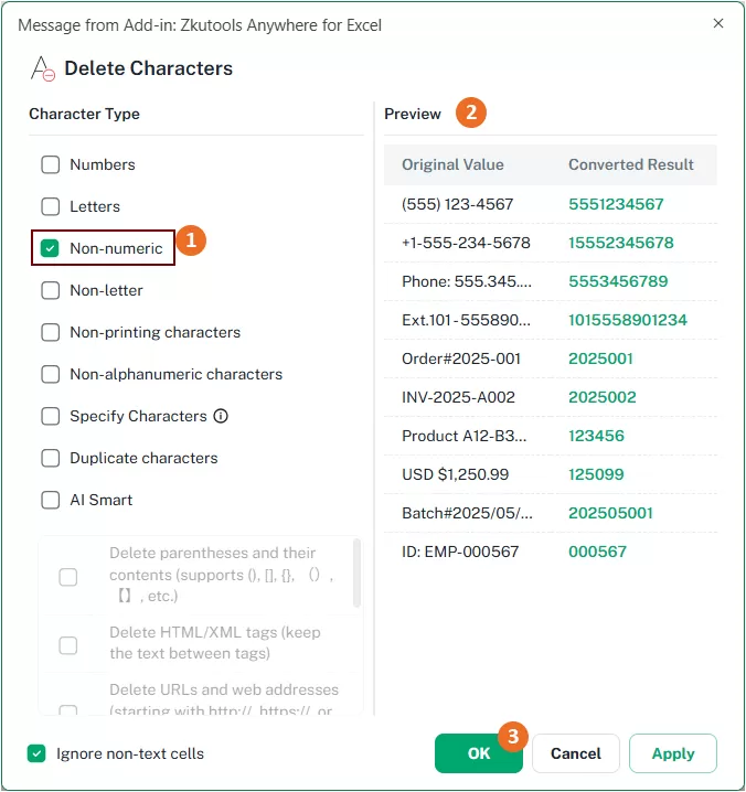 the non-numeric character type is checked 