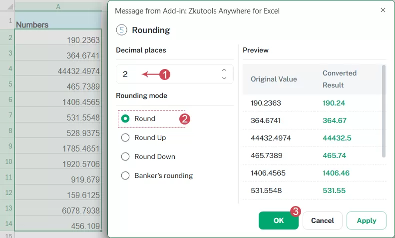 set options in the dialog box