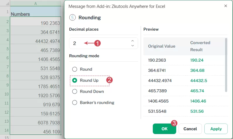 set options in the dialog box