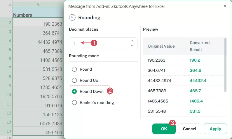 set options in the dialog box