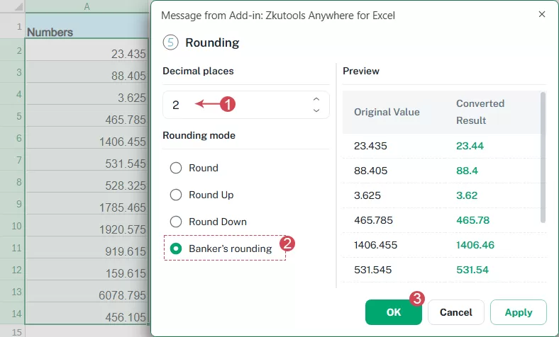 set options in the dialog box