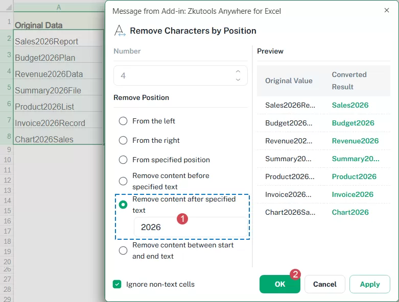 set options to Remove Content After Specified Text