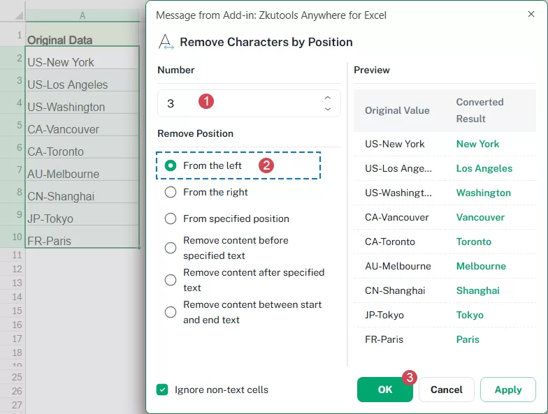 set options to Remove Characters from Left