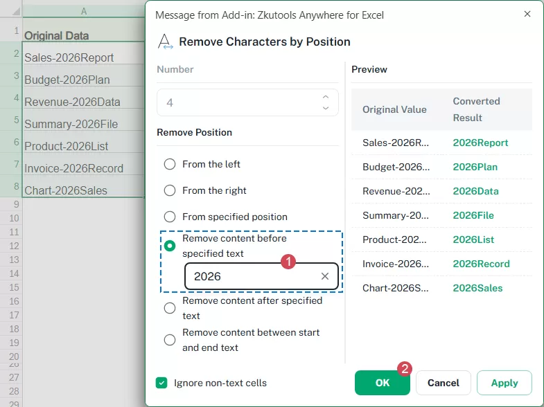 set options to Remove Content Before Specified Text
