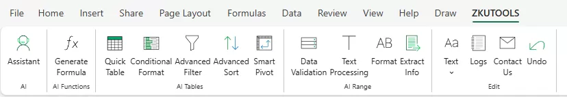ZKutools Anywhere for Excel tab